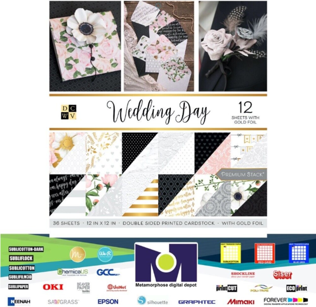 DCWV®️ WEDDING DAY - GOLD FOIL DOUBLE SIDED 36Sh 12"X12" PS-005-00598